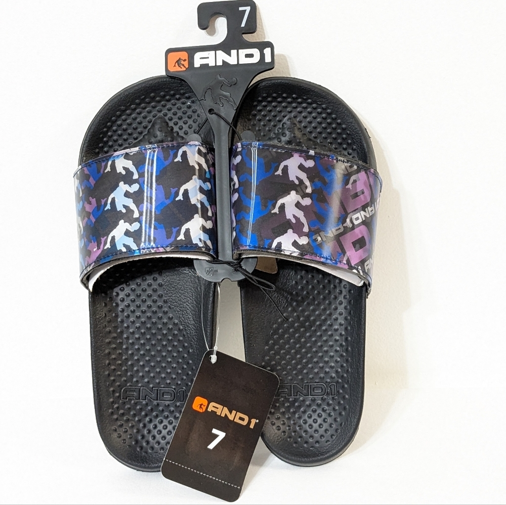 NWT Size 7 Men's Crossover Lenticular Basketball Sport Print Slide Sandals